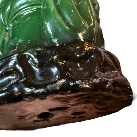 Vintage 70s Lucky Buddha Candle Green Black Wax Distressed 5.25 in - Picture 12 of 14